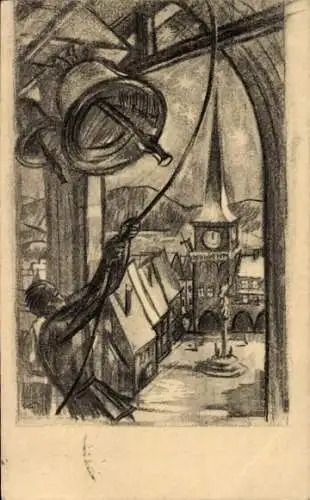 Künstler Ak Scholz, E., Glückwunsch Neujahr, Glocken ertönen, Glockenspiel
