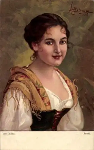 Künstler Ak Süß, J., Gretl, Gemaltes Frau-Portrait