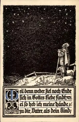 Künstler Ak Krause, Hirte bewundert den Himmel in der Nacht