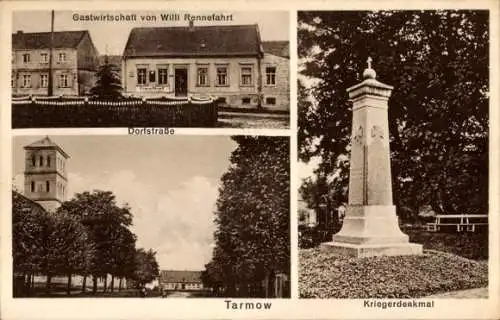Ak Tarmow Fehrbellin in Brandenburg, Gasthof, Dorfstraße, Kriegerdenkmal