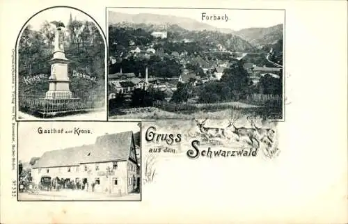 Passepartout Ak Forbach im Schwarzwald, Ort, Gasthof zur Krone, Kriegerdenkmal