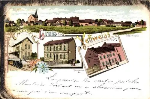 Litho Vettweiß Nordrhein Westfalen, Panorama, Bahnhof, Postamt, Bürgermeister Amt