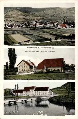 Ak Westheim Hammelburg in Unterfranken Bayern, Gesamtansicht, Kunstmühle von Markus Eberlein