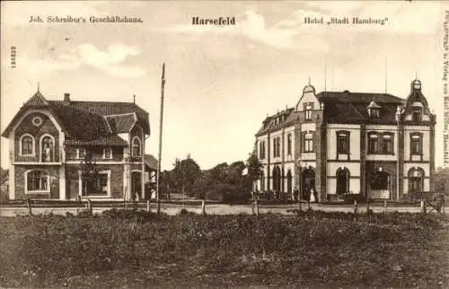 Ak Harsefeld in Niedersachsen, Hotel Stadt Hamburg, Geschäft Schreiber