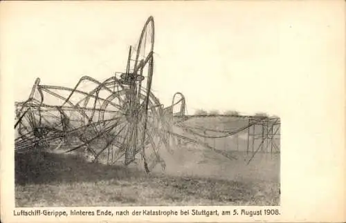 Ak Leinfelden-Echterdingen, zerstörtes Luftschiff LZ 4 IV, Unglücksstelle 5. August 1908, Zeppelin