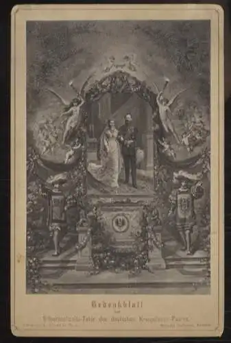 Cabinet Foto Gedenkblatt Silberhochzeit Friedrich III. von Preußen u. Prinzessin Viktoria