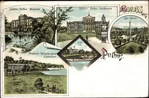 Litho Putbus auf der Insel Rügen, Schloss, Circus, Insel Vilm, Friedrich Wlhelm Bad