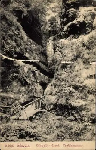 Ak Lohmen Sächsische Schweiz, Uttewalder Grund, Teufelskammer