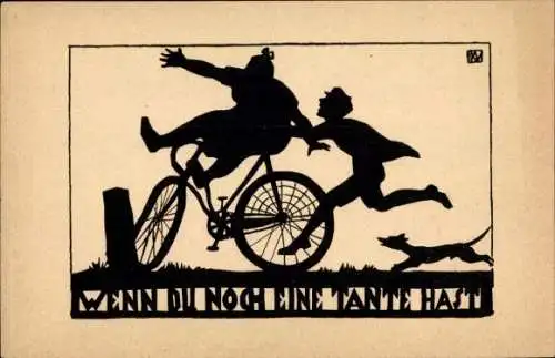 Scherenschnitt Ak Pierson-Vietor, Karola, Wenn Du noch eine Tante hast, Fahrrad