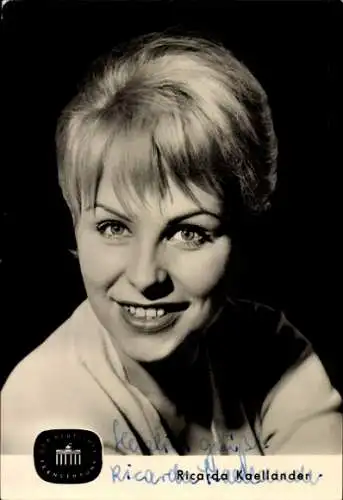 Ak Schauspielerin Ricarda Kaellander, DDR Fernsehen, Portrait, Autogramm