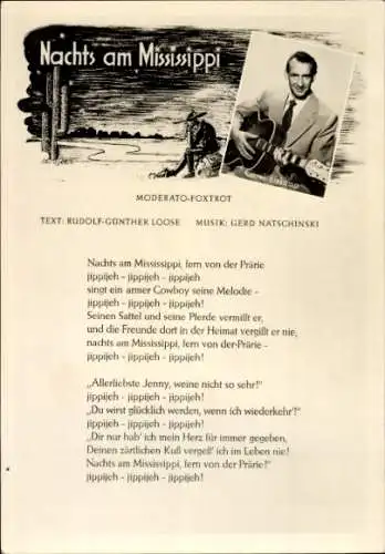 Ak Schauspieler C. Elskamp, Portrait, Sänger, Lied Nachts am Mississippi, Gitrarre