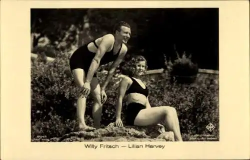 Ak Schauspielerin Lilian Harvey, Schauspieler Willy Fritsch, Ross 6704/1