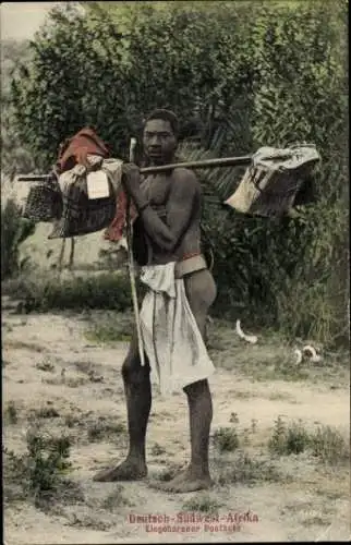 Ak Namibia, Deutsch Südwest-Afrika, Eingeborener Postbote