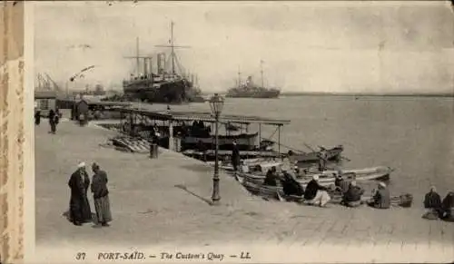 Ak Port Said Ägypten, Boote am Anleger im Hafen