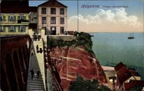 Ak Helgoland, Treppe ins Oberland