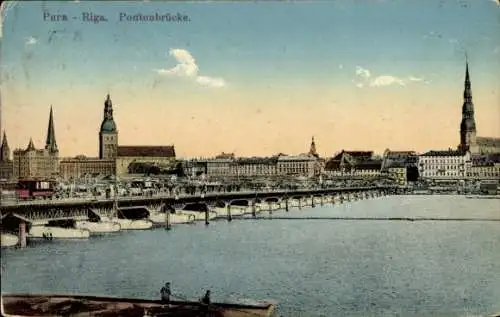 Ak Riga Lettland, Panorama, Pontonbrücke