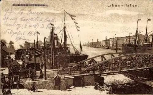 Ak Liepaja Libau Lettland, Hafen, Dampfer, Brücke