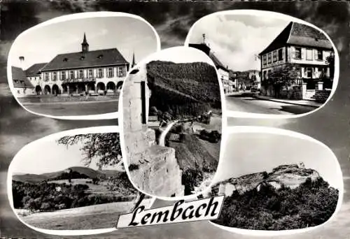 Ak Lembach Elsass Bas Rhin, Teilansicht, Rathaus, Hotel du Cheval Blanc, Ruines du Chateau