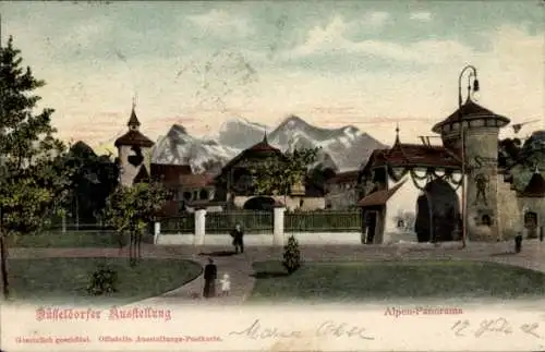 Ak Düsseldorf, Ausstellung 1902, Alpen Panorama