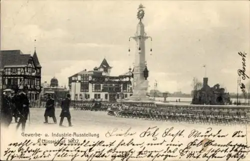 Ak Düsseldorf am Rhein, Industrie und Gewerbeausstellung 1902, Platz mit Säule