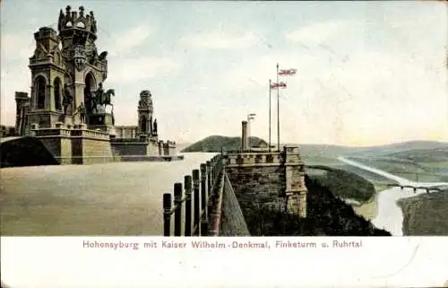 Ak Syburg Dortmund Nordrhein Westfalen, Hohensyburg, Kaiser Wilhelm Denkmal, Finketurm, Ruhrtal