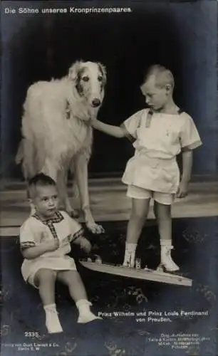 Ak Söhne des Kronprinzenpaares, Prinz Wilhelm von Preußen, Louis Ferdinand, Windhund, Liersch 2335