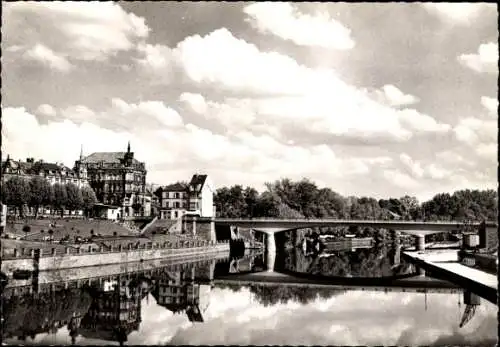 Ak Sarreguemines Saargemünd Lothringen Moselle, Teilansicht, Brücke, Pont des Alliés