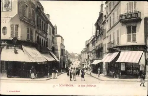Ak Compiègne Oise, La Rue Solférino, Buchhändler