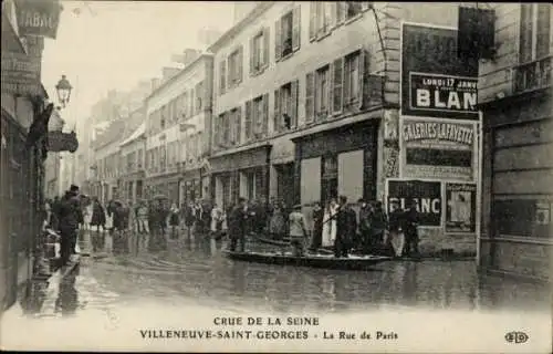 Ak Villeneuve Saint Georges Val de Marne, Überschwemmung der Seine, La Rue de Paris