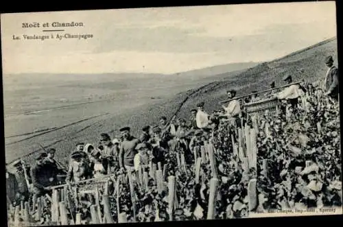 Ak Aÿ-Champagne Marne, Moët et Chandon, Les Vendanges, Reklame