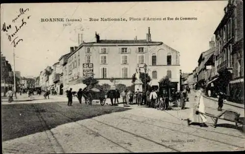 Ak Roanne Loire, Rue Nationale, Place d’Armes und Rue du Commerce