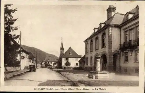 Ak Bitschwiller lès Thann Bitschweiler Elsass Haut Rhin, in der Nähe von Thann, Elsass, Rathaus