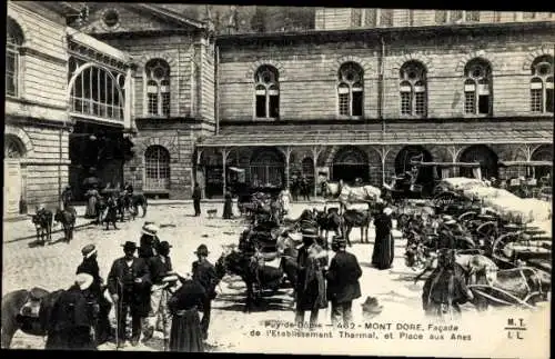 Ak Le Mont Dore Puy de Dôme, Thermalanlage und Place aux Anes