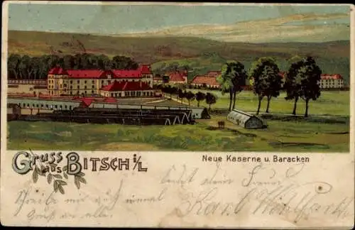 Litho Bitche Bitsch Lothringen Moselle, Neue Kaserne, Baracken