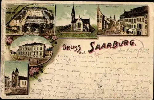 Litho Sarrebourg Saarburg Lothringen Moselle, Post, Kirchen, Langestraße