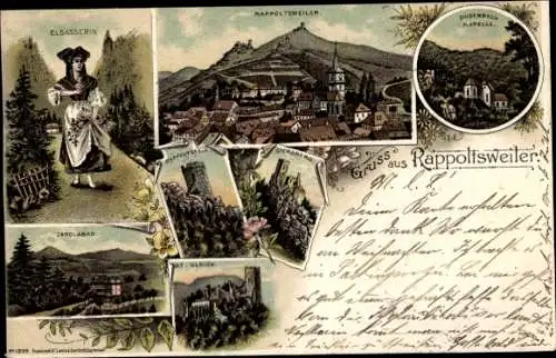 Litho Ribeauvillé Rappoltsweiler Elsass Haut Rhin, Burg Girsberg, Kapelle, Elsässerin