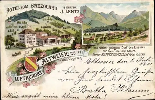 Wappen Litho Altweier Aubure Haut Rhin, Hotel zum Brezouard, J. Lentz