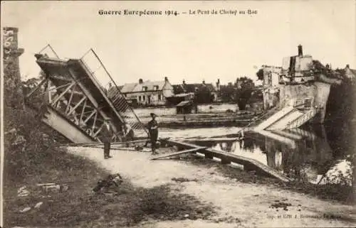 Ak Choisy au Bac Oise, zerstörte Brücke