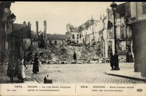 Ak Reims Marne, Rue Saint Jacques apres le bombardement, Trümmer