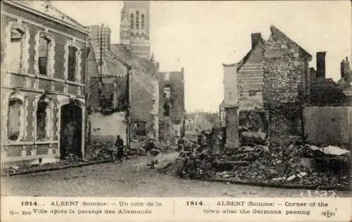 Ak Albert Somme, Un coin de la Ville apres la passage des Allemands, Trümmer
