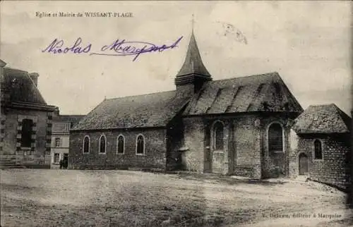 Ak Wissant Pas de Calais, Kirche und Rathaus