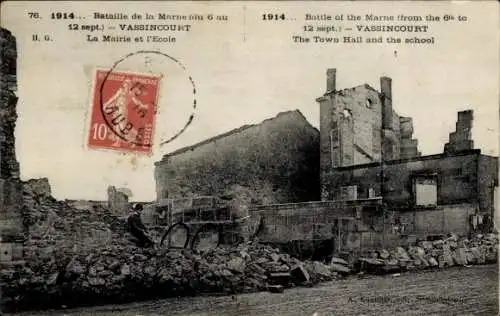 Ak Vassincourt Meuse, Bataille de la Marne du 6 au 12 sept. 1914, Mairie, Ecole, Trümmer