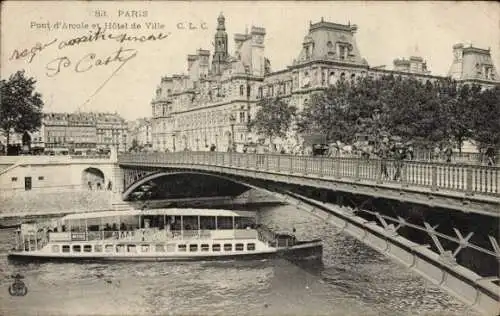 Ak Paris I Louvre, Pont d'Arcole, Hotel de Ville