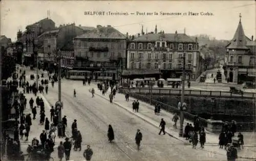 Ak Belfort Beffert Beffort Territoire de Belfort, Pont sur la Savoureuse, Place Corbis