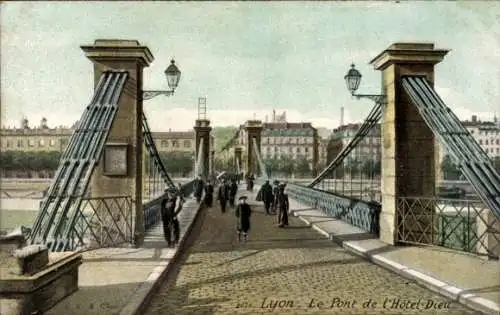 Ak Lyon Rhône, Pont de l'Hotel Dieu