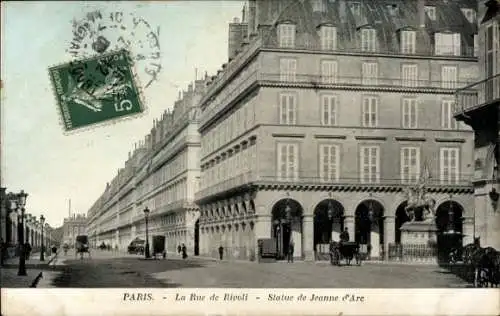 Ak Paris, La Rue de Rivoli, Statue de Jeanne d'Arc