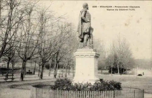 Ak Besançon Doubs, Statue du General Pajol, Promenade Chamers