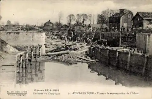 Ak Pont L'Évêque Oise, Travaux de reconstruction de l'Ecluse
