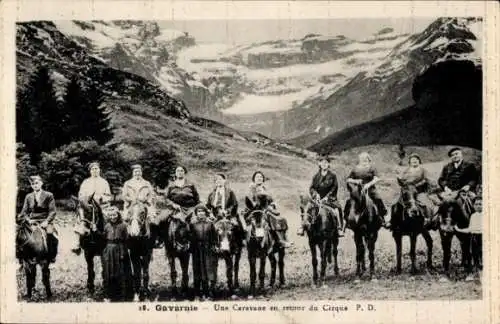 Ak Gavarnie Hautes Pyrénées, Cirque de Gavarnie, Caravane en retour