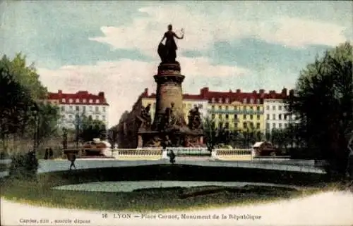 Ak Lyon Rhône, Place Garnot, Monument de la Republique